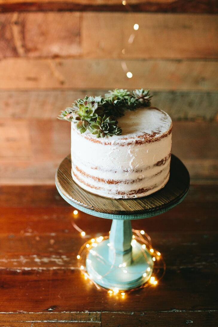 Single Tier Naked Cake Topped With Succulents
