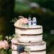 Three Tier Naked Cake With Live Pastel Flowers And Penguin Cake Toppers