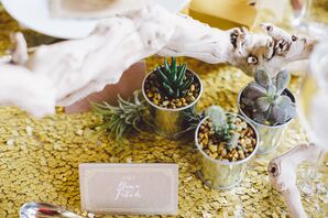 Succulent Decor on DIY Metallic Gold Table Runner