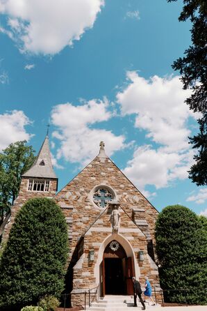 Catholic Church in Washington, DC, With Ornate Windows and Stone Detailing