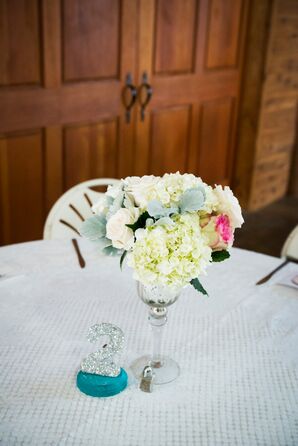 Hydrangea, Dusty Miller Centerpieces