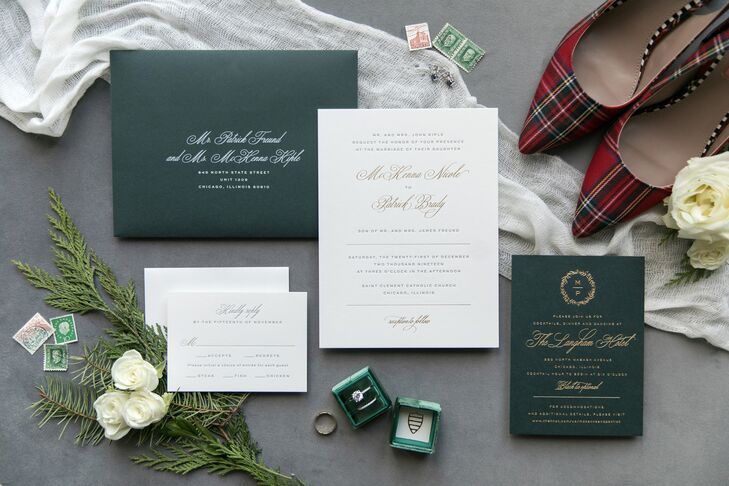 Christmas-Themed Invitations for Wedding at The Langham Hotel in Chicago