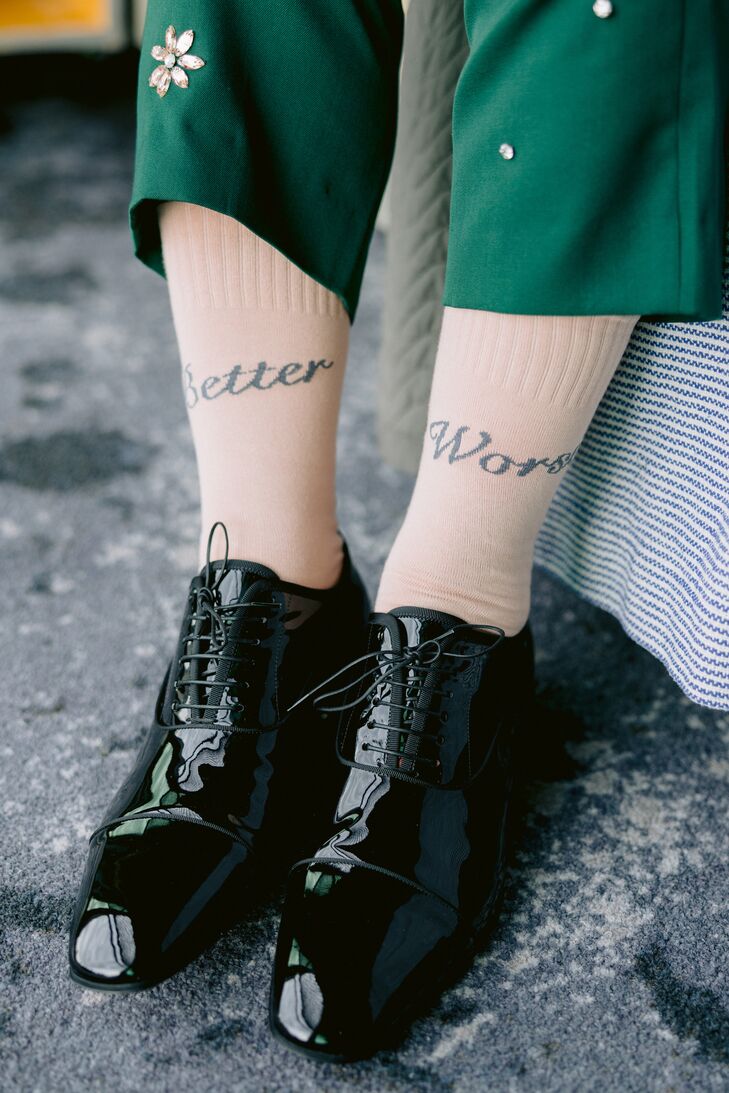 Black Christian Louboutin Men's Shoes, High Custom Socks With "For Better or Worse"
