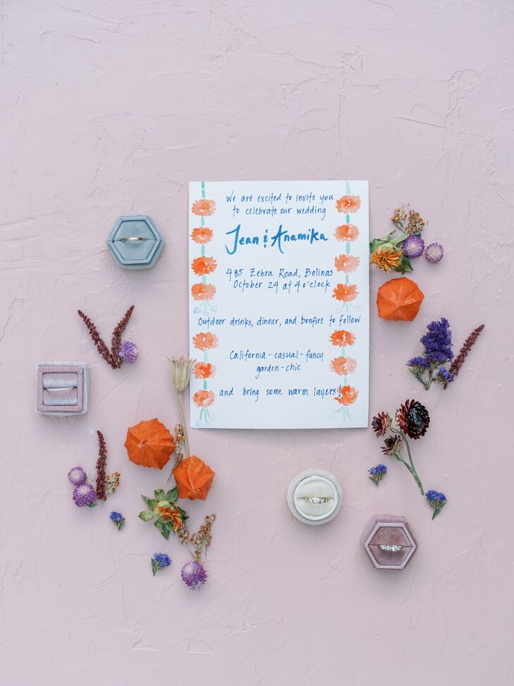 Hand-Painted Wedding Invitation With Orange Marigolds