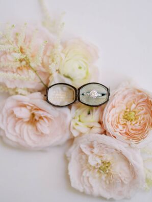 Brilliant-Cut Engagement Ring in Ring Box Beside Roses