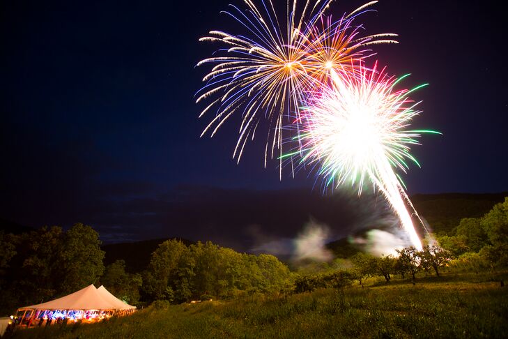 "We arranged for surprise fireworks above the orchard and we expected the show to last about five minutes but it ended up being about 15-20 minutes and it rivaled Fourth of July fireworks in a small city!" says Liz. "The best part was the wedding planner made sure that all of our immediate family was gathered together before the show started so we got to see everyone’s reactions."