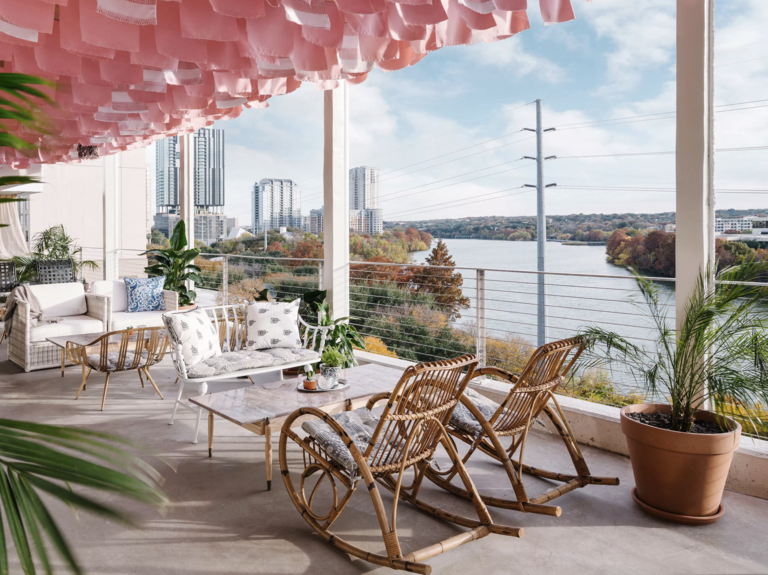 Rooftop reception space on the water at The LINE Austin wedding venue