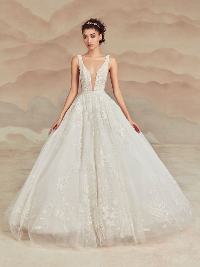 Ines Di Santo sleeveless ball gown with plunging V-neck