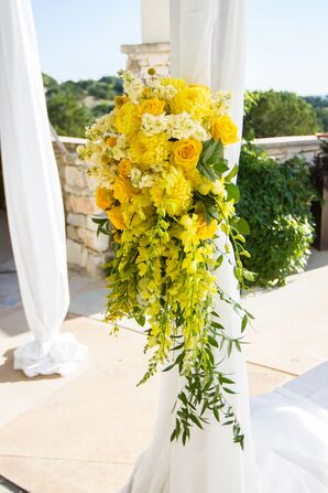 Yellow Floral Arrangements on Tent at One World Theatre