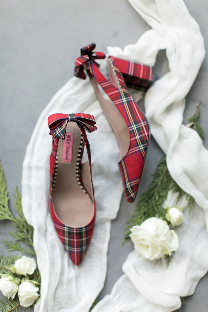 Red Plaid Heels for Wedding at The Langham Hotel in Chicago