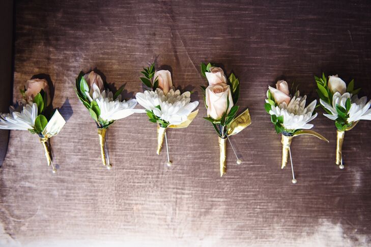 Classic White Daisy and Blush Rose Boutonnieres