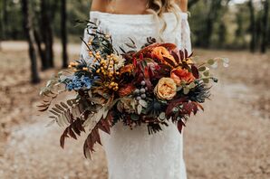 Orange Roses and Hypericum Berries in Cascading Bouquet