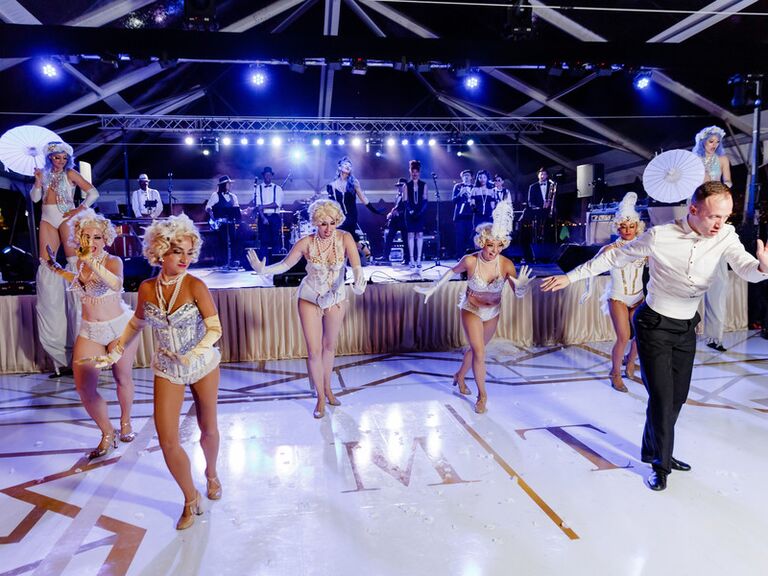 Flapper performers at vintage 1920's-inspired wedding reception