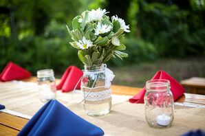 Burlap and lace Wrapped Daisy Centerpiece