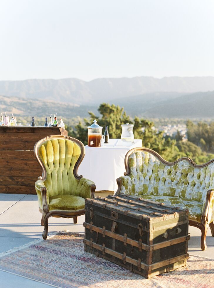 Vintage Green Lounge Furniture at Outdoor Cocktail Hour