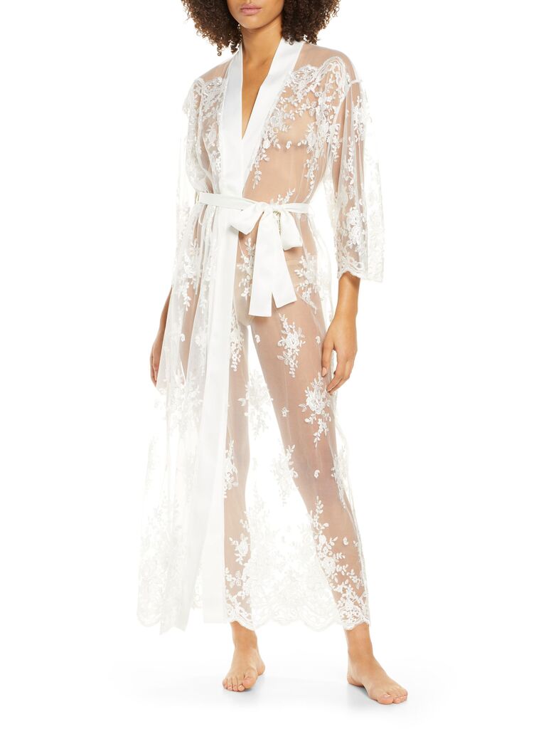sheer lace long robe