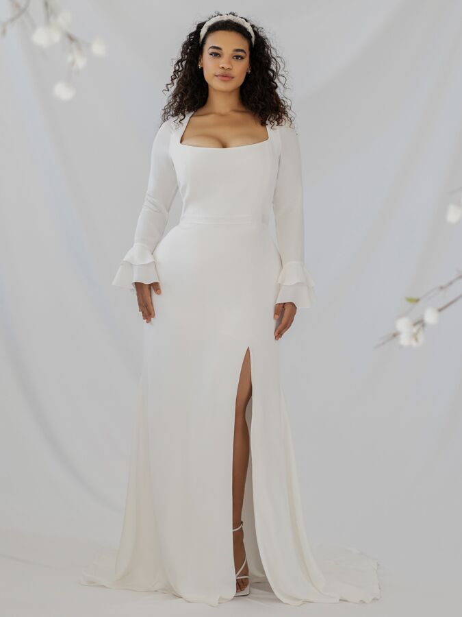 Alexandra Grecco silk crepe wedding dress with long sleeves