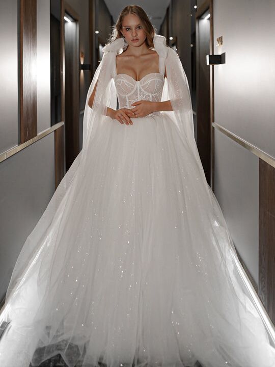 Strapless petite wedding dress by Olivia Bottega. 