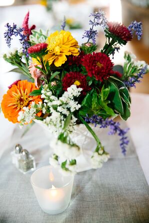 Orange, Yellow, Burgundy Wildflower Centerpieces