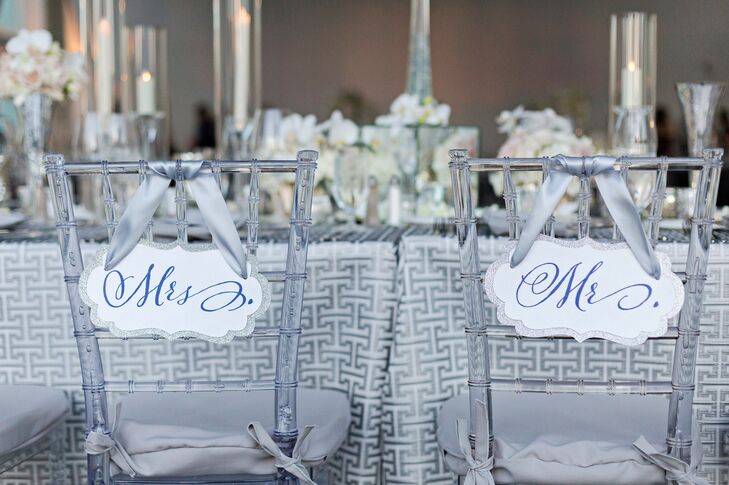 Lucite Chiavari Sweetheart Chairs with Personalized Signs