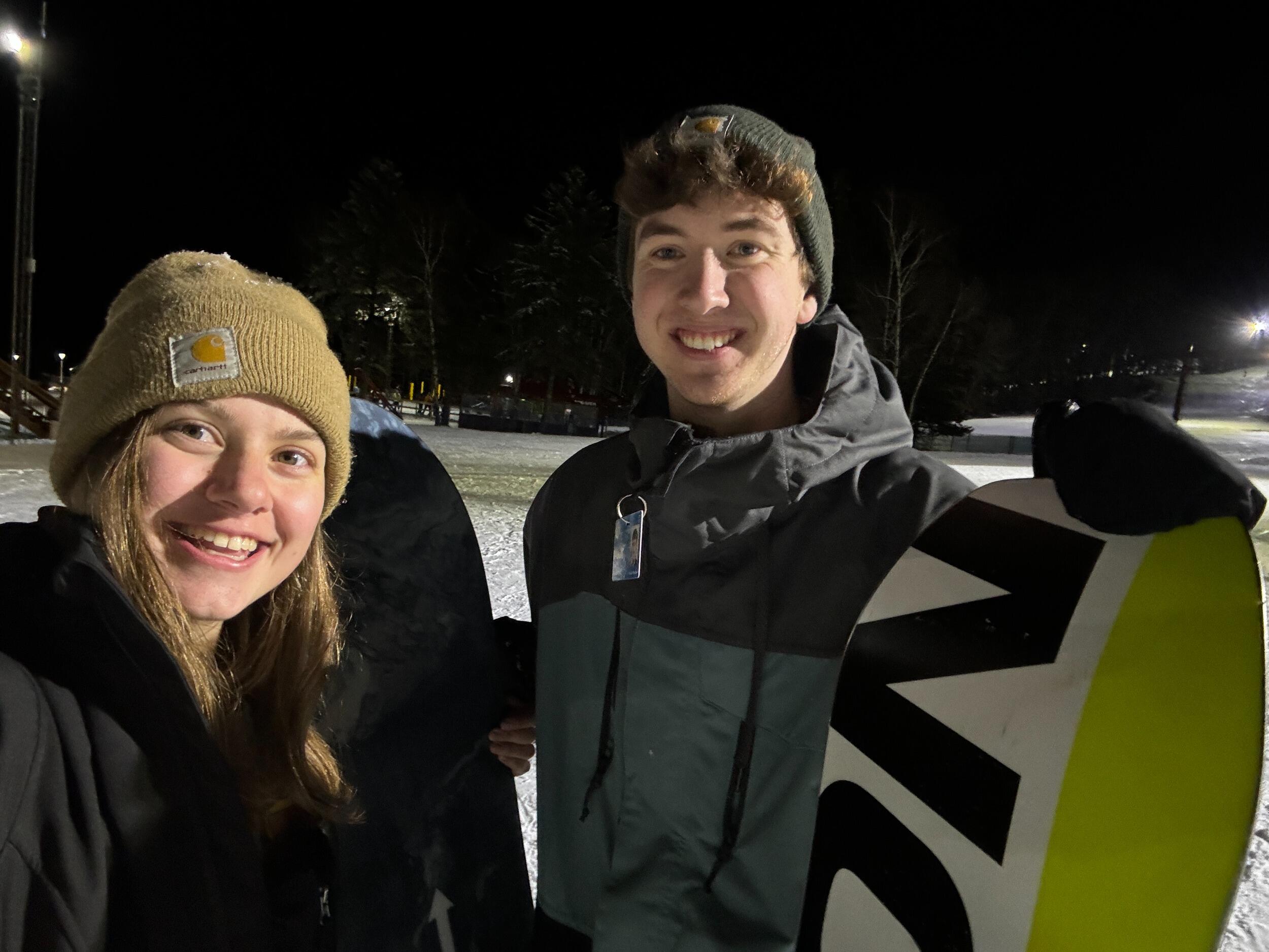 Our first time going snowboarding together. Tyler did have his hands full teaching me.