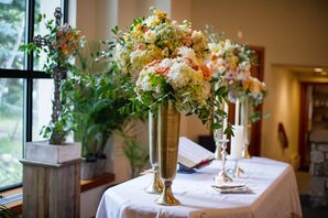Wildflower-Filled Tall Gold Vase Altar Decor
