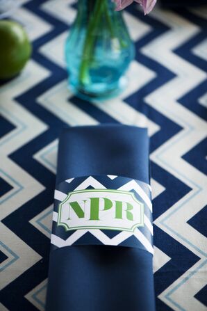 Navy and Green Chevron Reception Decor