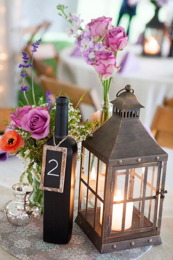 Lantern and Chalkboard Wine-Bottle Centerpieces
