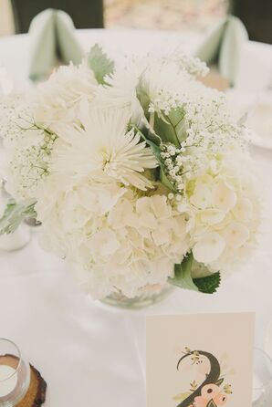 White Mum and Hydrangea Centerpiece