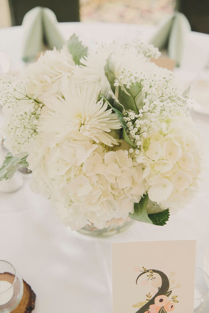 White Mum and Hydrangea Centerpiece