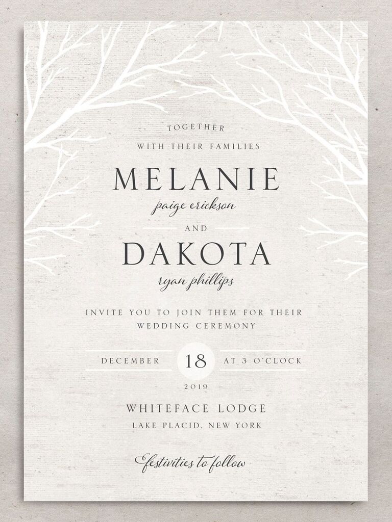 birch winter rustic wedding invitation
