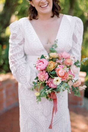 Bride's Small Bouquet of Blush, White and Yellow Flowers With Greenery