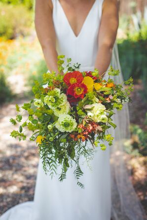 Bohemian Poppy, Ranunculus and Mixed Greenery Bouquet