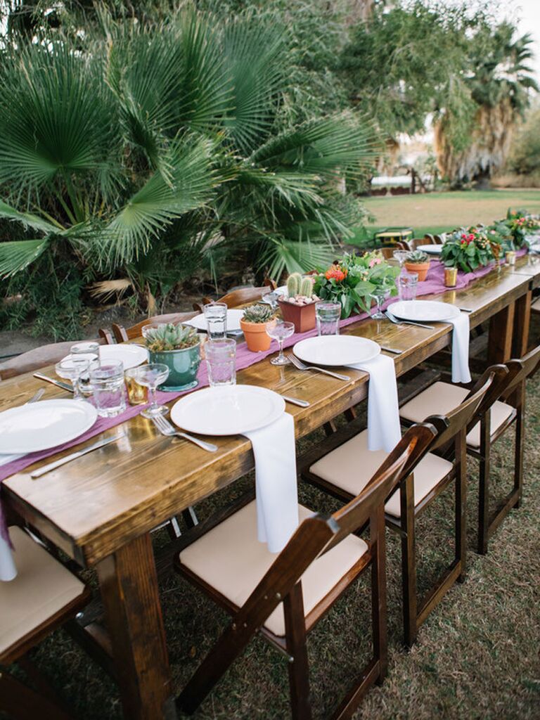 Outdoor tropical bridal shower brunch tablescape