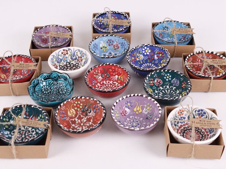 Beautiful assortment of colorful trinket bowls. 