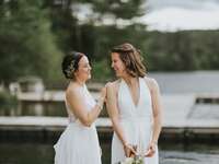 Same sex brides on wedding day
