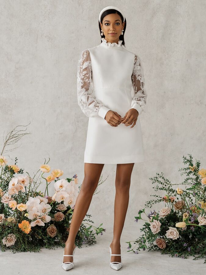 Alexandra Grecco Poppy high neck mini dress with long lace sleeves