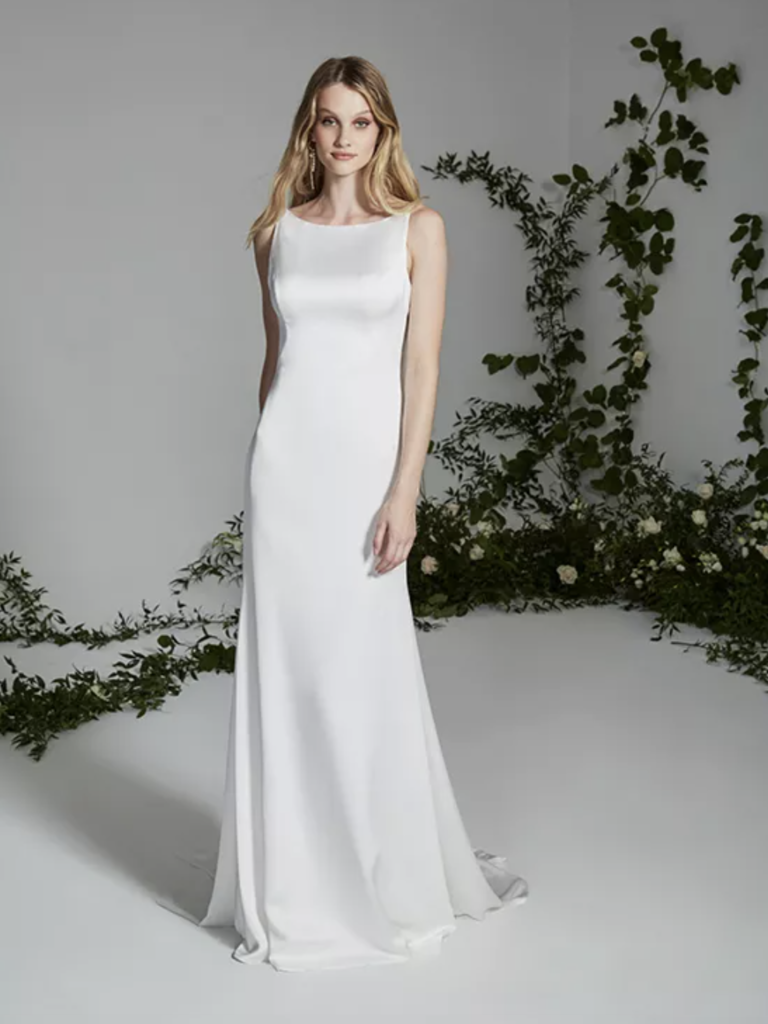 stretch satin floor length dress