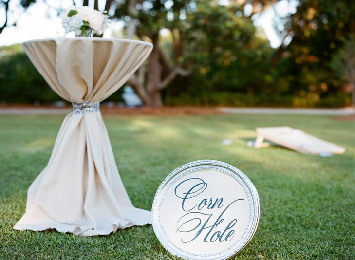Corn hole and other lawn games were available for guests to play during cocktail hour.