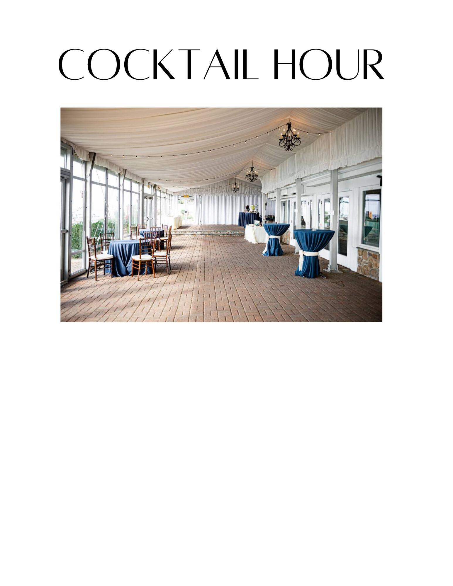 5:00-6:00 PM Attire: Formal Location: Silver Swan Bayside. Mingle with family and enjoy hors d'oeuvres and a Raw Bar while playing lawn games.
Attire: Formal