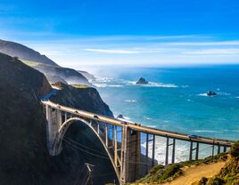 Aerial Bixby Bridge (Rocky Creek Bridge) and Pacific Coast Highway near Big Sur in California, USA America