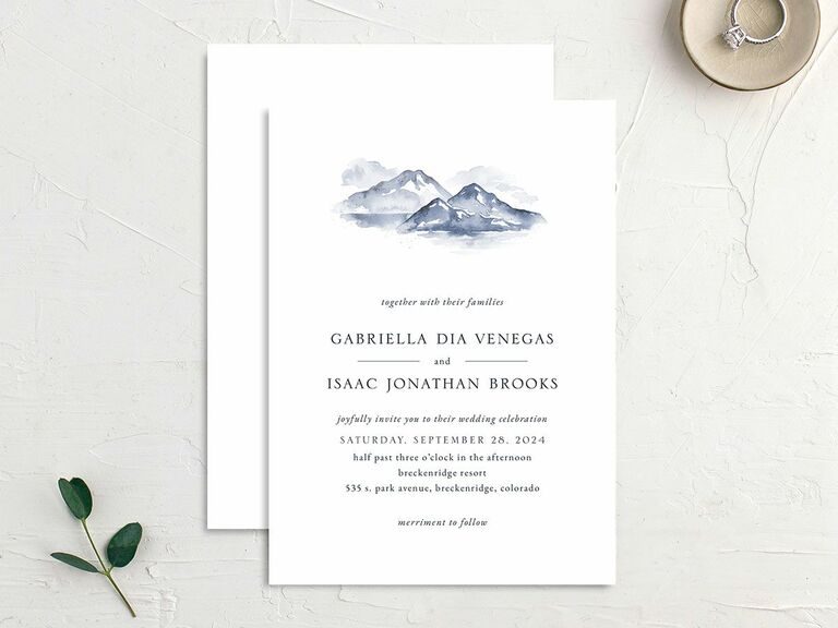 Watercolor mountain wedding invitations cost effective template