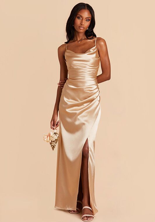 Birdy Grey Lydia Shiny Satin Dress in Gold Scoop Bridesmaid Dress - 2