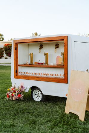 Mobile Bar Cart With Glasses With Custom Logo at Retro Desert Wedding