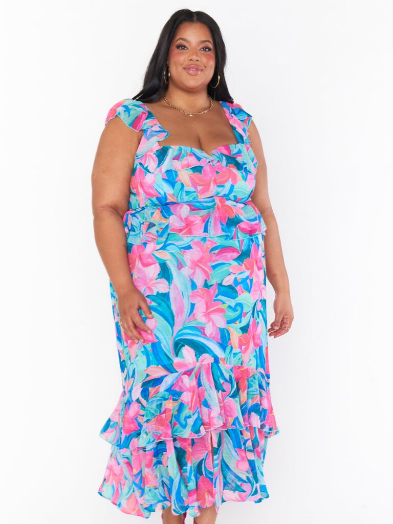 Blue and pink hibiscus print midi dress from Show Me Your Mumu