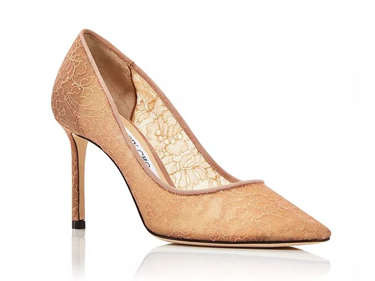 bloomingdale's jimmy choo ballet pink lace wedding pump with pointed toe