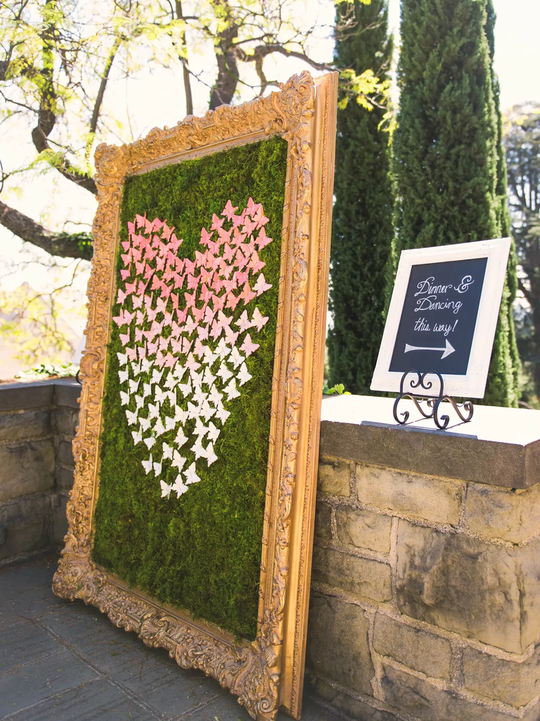 Butterfly Escort Card Wall With Gold Frame