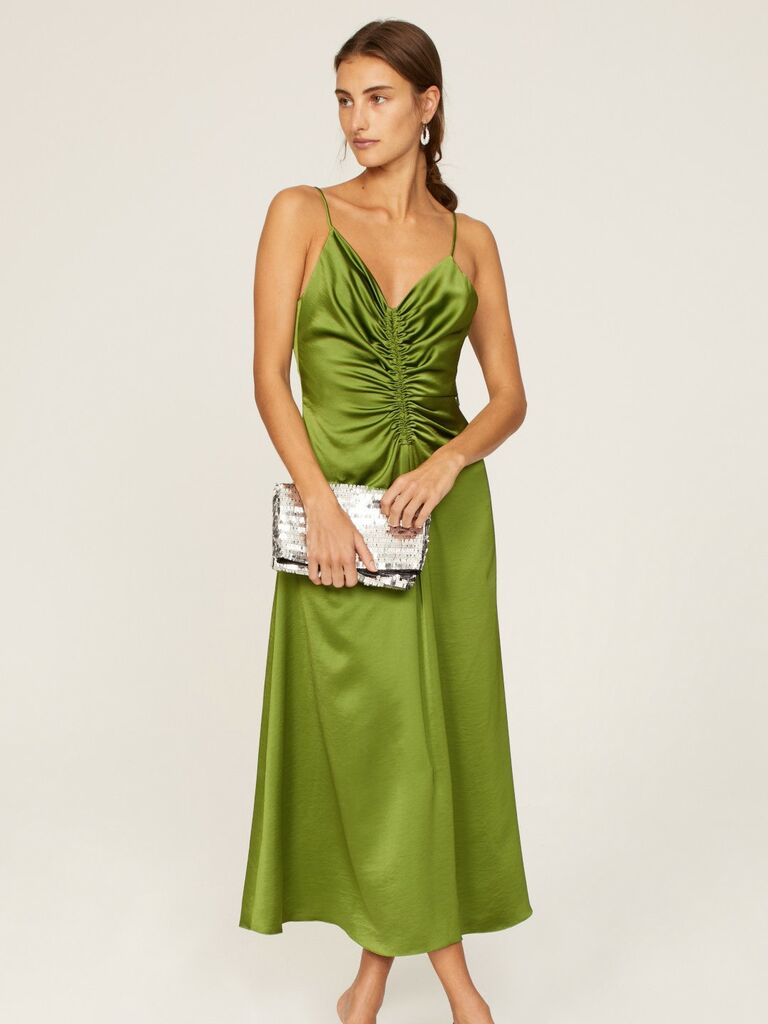 Green wedding guest cocktail dress from Sandro