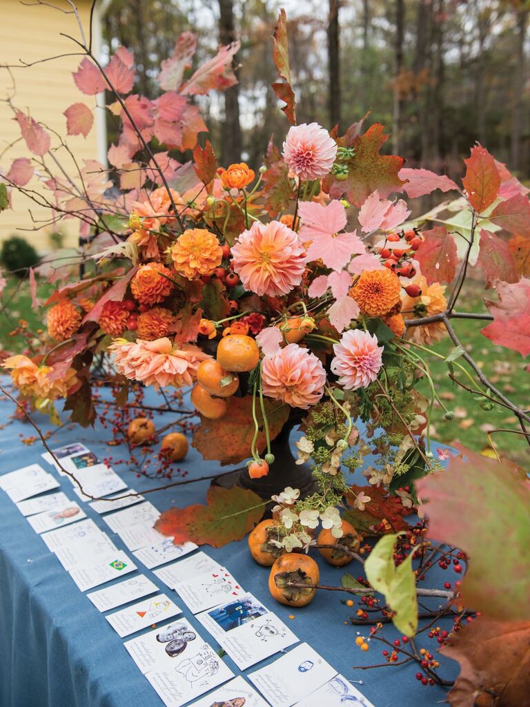 Persimmon Kaki fruit Shannon fruit floral wedding centerpieces