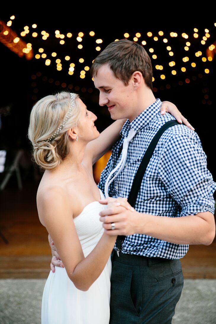 After Katie and Matt’s traditional Catholic ceremony, Katie changed out of her J.Crew dress and into a 6PM dress that she bought 10 days before the wedding. Since Katie wanted to be comfortable for her homespun barn reception, she wore her hair in a low updo with a hair accessory that was an heirloom from Matt’s father’s side of the family.